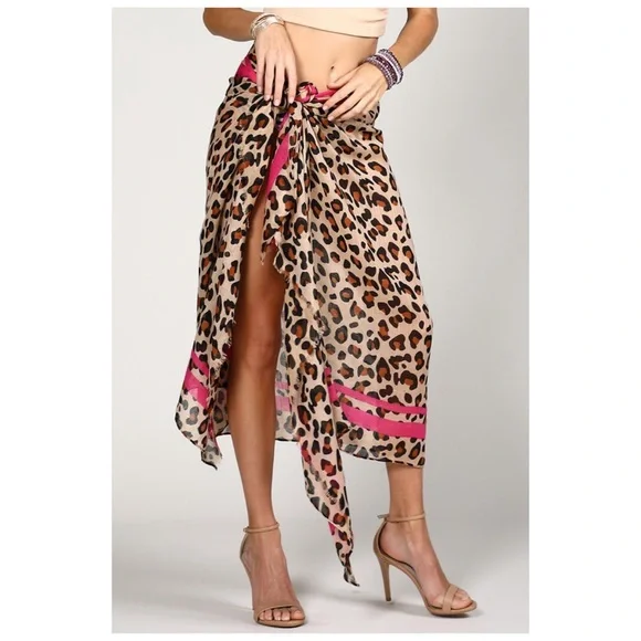 Leopard Print Versatile Wrap Hair Neck Scarf Sarong One Size - Picture 5 of 8